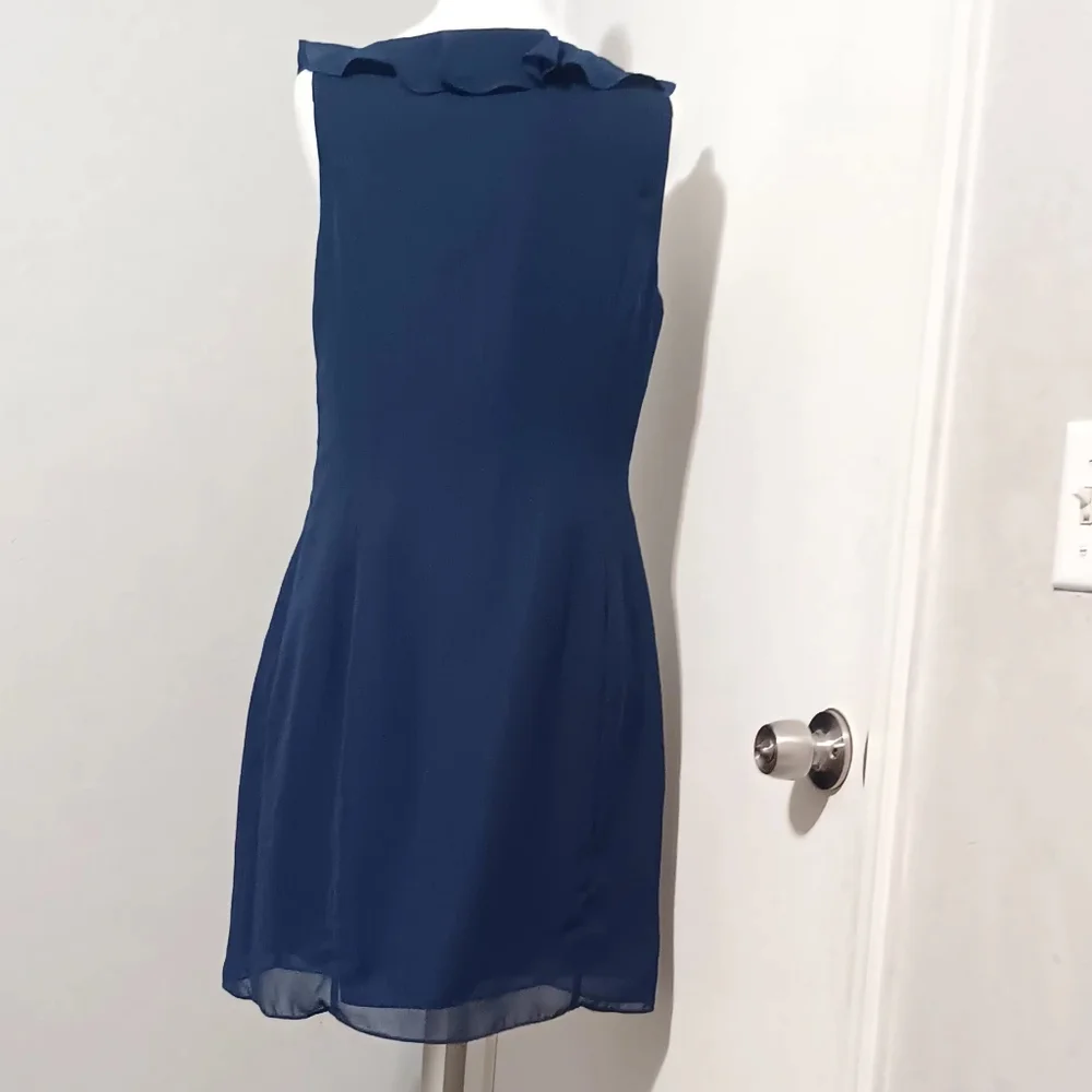 Adrianna Papell Women Ruffle Sleeveless Dress‎ Navy Blue Sz10